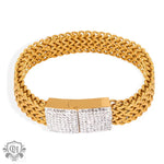 Exquisite and dazzling 18K gold multi-layered braided and square diamond-set design bracelets - QH Clothing