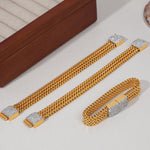 Exquisite and dazzling 18K gold multi-layered braided and square diamond-set design bracelets - QH Clothing