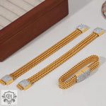 Exquisite and dazzling 18K gold multi-layered braided and square diamond-set design bracelets - QH Clothing