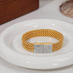 Exquisite and dazzling 18K gold multi-layered braided and square diamond-set design bracelets - QH Clothing