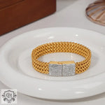 Exquisite and dazzling 18K gold multi-layered braided and square diamond-set design bracelets - QH Clothing