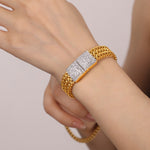 Exquisite and dazzling 18K gold multi-layered braided and square diamond-set design bracelets - QH Clothing