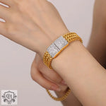 Exquisite and dazzling 18K gold multi-layered braided and square diamond-set design bracelets - QH Clothing