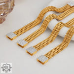 Exquisite and dazzling 18K gold multi-layered braided and square diamond-set design bracelets - QH Clothing