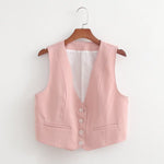 Deep V Plunge Buttoned Vest - S / Pink - Clothing