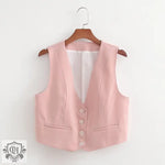 Deep V Plunge Buttoned Vest - S / Pink - Clothing