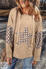 Delicacy Floral Patchwork Star Pattern Drawstring Hoodie - Apricot / S / 65% Polyester + 35% Cotton - Tops/Sweatshirts