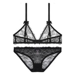 Delicate Lace Bra Set - S / Black - Clothing