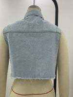 Denim Beaded Sleeveless Vest - Clothing