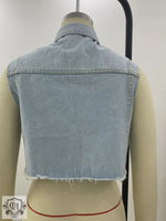 Denim Beaded Sleeveless Vest - Clothing