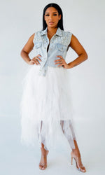 Denim Beaded Sleeveless Vest - Clothing