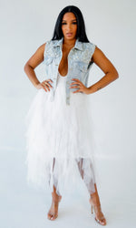 Denim Beaded Sleeveless Vest - Clothing