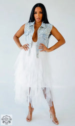 Denim Beaded Sleeveless Vest - Clothing