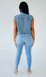 Denim Beaded Sleeveless Vest - Clothing