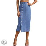 Women Clothing Button Irregular Asymmetric Slit Denim High Waist Long Skirt - Quality Home Clothing| Beauty