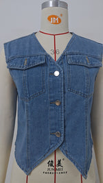 Denim Button-Up Sleeveless Vest - Clothing