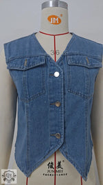 Denim Button-Up Sleeveless Vest - Clothing