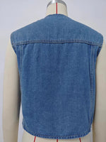 Denim Button-Up Sleeveless Vest - Clothing