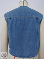 Denim Button-Up Sleeveless Vest - Clothing