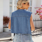 Denim Button-Up Sleeveless Vest - Clothing