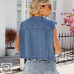 Denim Button-Up Sleeveless Vest - Clothing