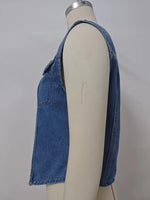 Denim Button-Up Sleeveless Vest - Clothing