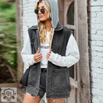 Denim Button-Up Waistcoat - S / Gray Hooded Removable - Clothing