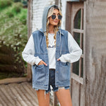 Denim Loose Waistcoat Vest - S / Blue Hooded Detachable - Clothing