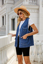 Denim Multi Pocket Vest - Clothing