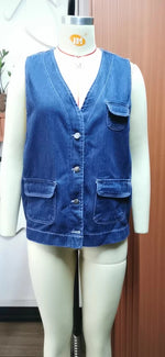 Denim Multi Pocket Vest - Clothing