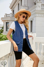 Denim Multi Pocket Vest - Clothing