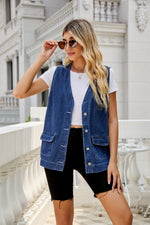 Denim Multi Pocket Vest - Clothing