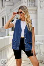 Denim Multi Pocket Vest - Clothing