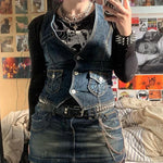 Denim Vest with Pockets - Clothing