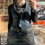 Denim Vest with Pockets - Clothing