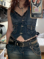 Denim Vest with Pockets - Clothing