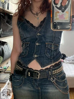 Denim Vest with Pockets - Clothing