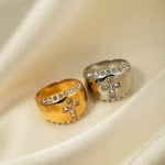 18k gold fashionable personalized cross diamond design versatile ring - QH Clothing