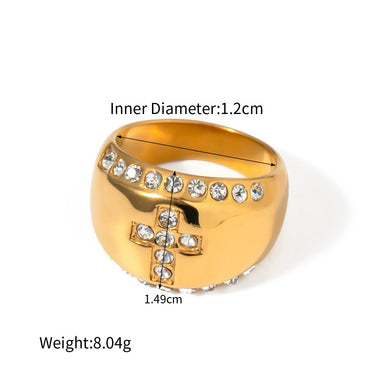 18k gold fashionable personalized cross diamond design versatile ring - QH Clothing