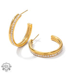 Exquisite Diamond-Studded Double Layer Hoop Earrings in 18K Gold -  QH Clothing