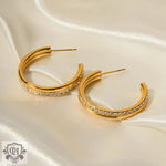 Exquisite Diamond-Studded Double Layer Hoop Earrings in 18K Gold -  QH Clothing