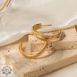 Exquisite Diamond-Studded Double Layer Hoop Earrings in 18K Gold -  QH Clothing