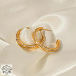 Exquisite Diamond-Studded Double Layer Hoop Earrings in 18K Gold -  QH Clothing