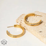 Exquisite Diamond-Studded Double Layer Hoop Earrings in 18K Gold -  QH Clothing