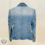 Slim Lion Button Denim Blazer - QH Clothing