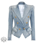 Slim Lion Button Denim Blazer - QH Clothing