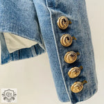 Slim Lion Button Denim Blazer - QH Clothing