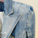 Slim Lion Button Denim Blazer - QH Clothing