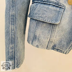 Slim Lion Button Denim Blazer - QH Clothing