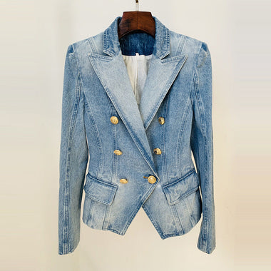 Slim Lion Button Denim Blazer - QH Clothing